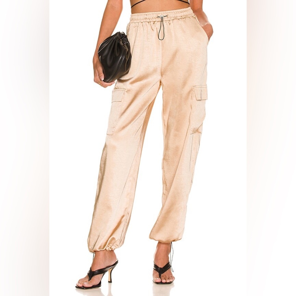 Superdown Cream Satin Cargo Joggers